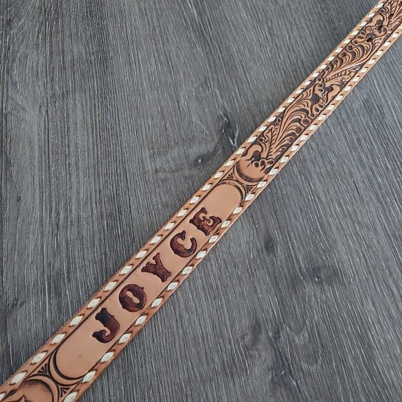 Justin Tooled Western Belt Customized "Joyce" No Buckle Size 30 - Picture 3 of 6